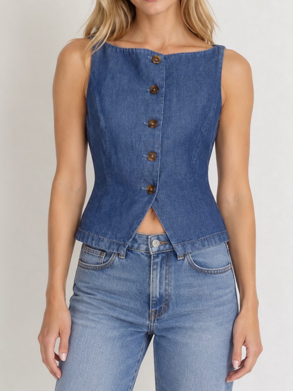Lovers and Friends Blue Denim Agathe Vest Top Small